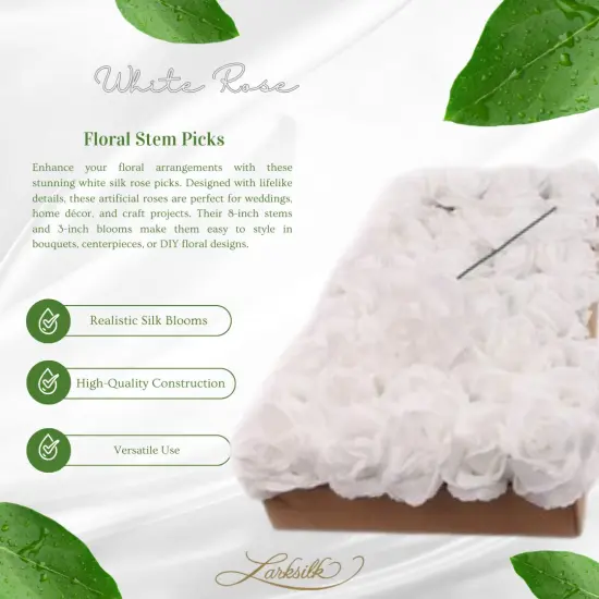 Box of 50: White Rose Picks, Silk Blooms, Floral Picks (8"L X 3"W), Floral Home by Artificial Flowers {5}