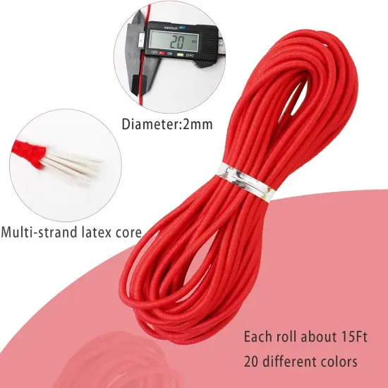 Assorted Elastic Beaded Cords 2mm 2/25 inch 300ft Elastic Bracelet String for Bracelets,Small Bungee Shock Cord for DIY Crafts, Beading and Sewing {2}