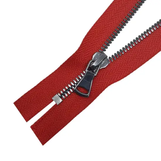 5MM One Way Non Separating Closed Bottom Zipper Red Tape Gun Metal Teeth 7 Inche {3}