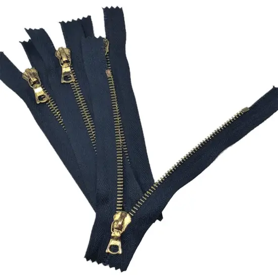 Zipper &ndash; Navy 5" Rusted Pocket Zipper with Brass Teeth, Closed Bottom, FLACH Puller {6}
