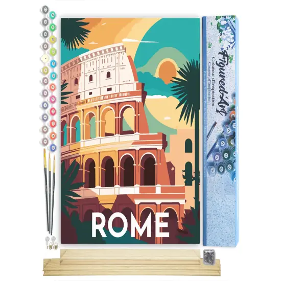 Figured'Art Paint by Numbers for Adults Travel Poster Rome 16"x20" - Craft Art Painting Rolled Canvas with DIY wooden frame {1}