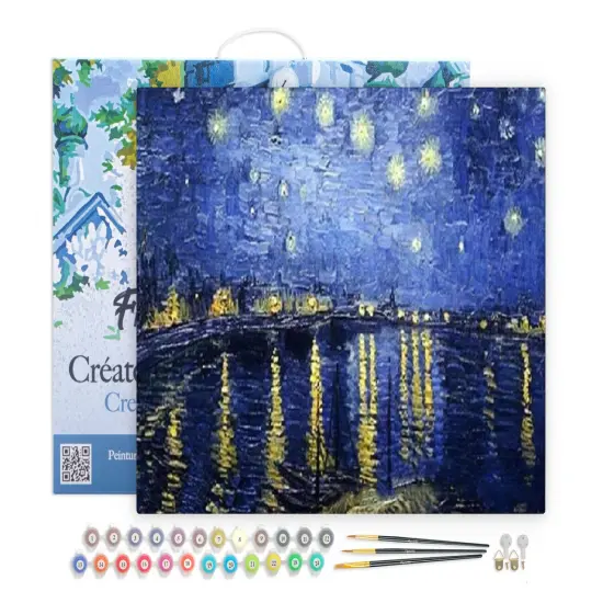 Figured'Art Paint by Numbers for Adults with Frame Van Gogh Starry Night over the Rhone 16"x20" - Craft Art Painting DIY Kit Canvas Already Stretched on a Wooden Frame {1}