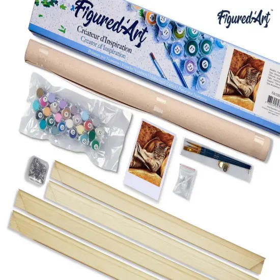 Figured'Art Paint by Numbers Kit for Adults Don't mess with This Cat 16"x20" - Craft Art Painting Rolled Canvas with DIY wooden frame {5}
