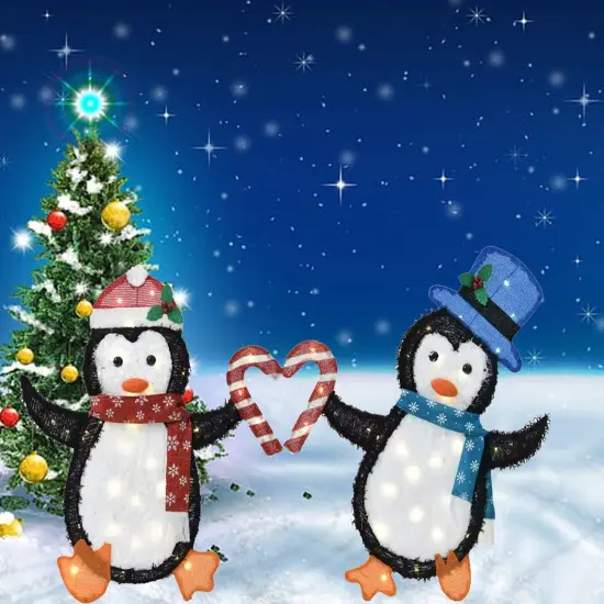 Set of Two Penguins Figurines, Heart-Shaped Decorative Indoor Outdoor 30 and 32 Inch {5}