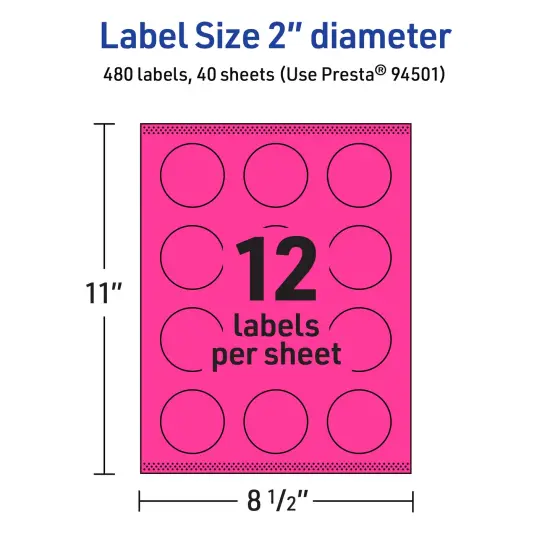 Avery Neon Magenta Paper Labels, 2" Diameter Round {5}