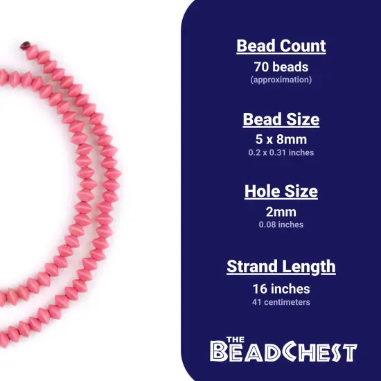 The Bead Chest Neon Pink Bicone Natural Wood Beads (5x8mm): Organic Eco-Friendly Wooden Bead Strand for DIY Jewelry, Crafts, Necklace and Bracelet Making {4}