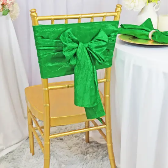 10 Pieces Emerald Green Textured Crushed Taffeta Chair Wraps, 9.5"x108" Stylish Event Sashes {2}