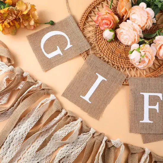 2 Pcs Boho Burlap Banner Baby Shower Decorations Set Include Rustic Gift Banner {3}
