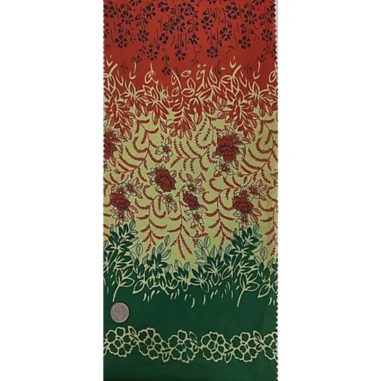 1 Yard Green & Orange Double Border Cotton Voile Fabric 44/45" Wide for Apparel & Crafts {2}