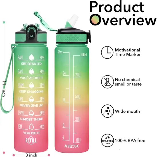 32 Oz Water Bottle with Times to Drink and Straw (Signal Lights) {2}