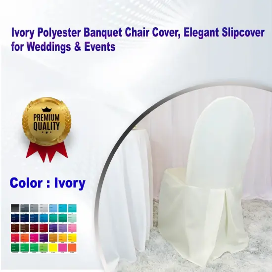 Ivory Polyester Banquet Chair Cover, Elegant Slipcover for Weddings & Events {1}