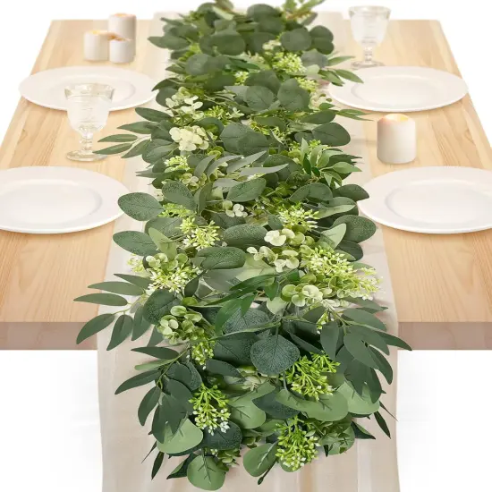 6Ft Eucalyptus Garland, Upgrade Bushy Artificial lvy Greenery Vines with Flower Gypsophila Willow Leaves for Home Wedding Party Table Runner Centerpiece Decor {1}