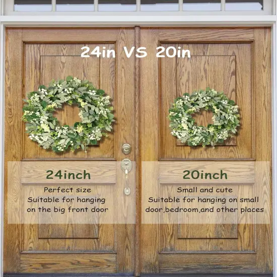 Green Eucalyptus Leaf Wreath, 24 Inch Artificial Spring Summer Wreaths for Front Door Decor Boxwood Wreath with Big Berries, Farmhouse Greenery Wreath Outside Year Round - Indoor/Outdoor {4}