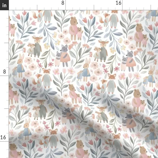 Various Fabrics by the Yard or Fat Quarter Watercolor Forest Pastel Woodland Bohemian Family Whimsical Fun Cute Happy Cheerful Soft Pink Blue White Custom Printed Fabric by Spoonflower {2}