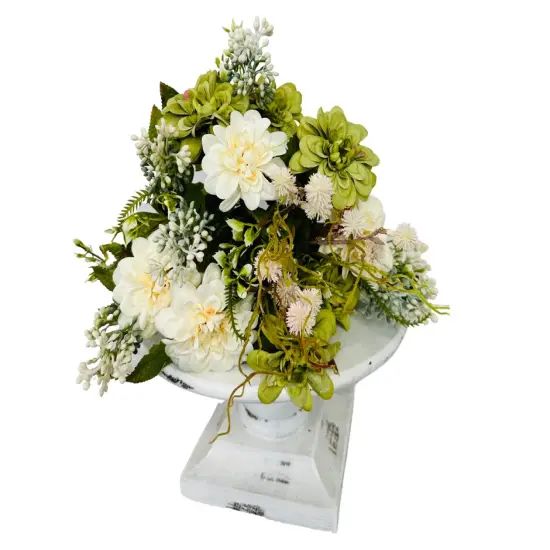 Elegant Blooms: 15.75-Inch Artificial Dahlia/Fern/Berry Bush Bouquet in Cream, Green, and Light Pink-FB189539 {1}