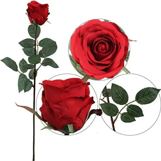 24-Pack: Red Rose Bud Stems with Silk Foliage - Lifelike Floral for Arrangements, Weddings & Home Decor, Floral Home by Artificial Flowers {4}