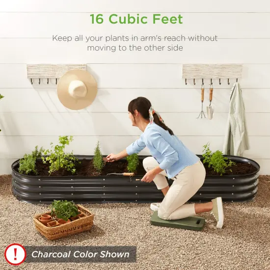 Best Choice Products 8x2x1ft Outdoor Metal Raised Oval Garden Bed, Planter Box for Vegetables, Flowers Wood Grain {6}