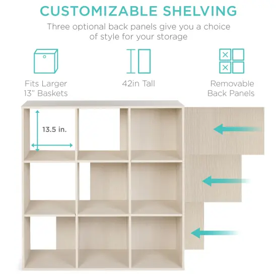 Best Choice Products 9-Cube Bookshelf, 13.5in Display Storage System, Organizer w/ Removable Back Panels Whitewash {3}