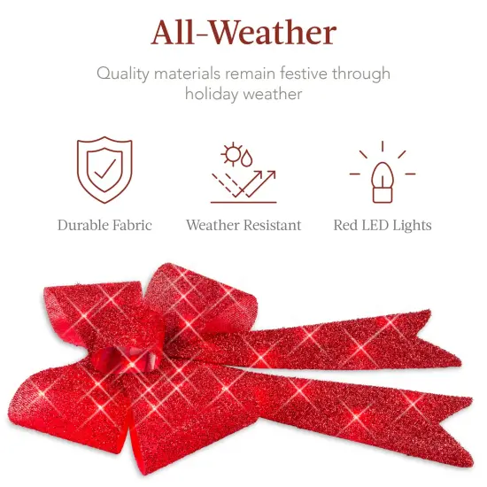 Best Choice Products Set of 3 Pre-Lit Christmas Bows, Indoor/Outdoor LED Holiday D&eacute;cor w/ 8 Light Functions Red {6}