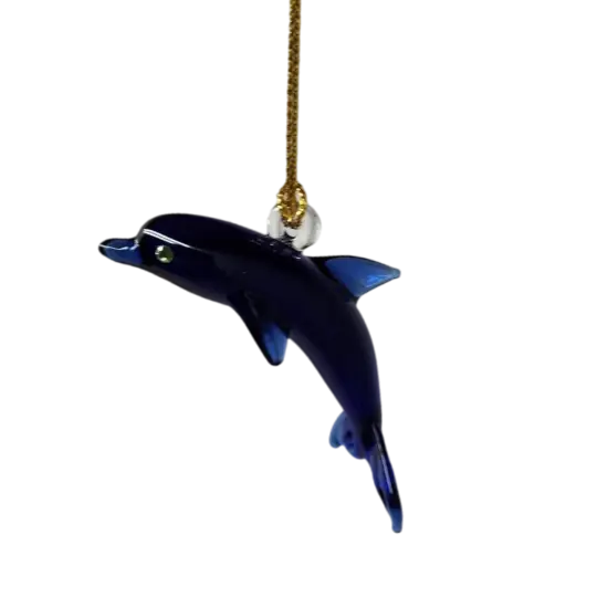 Solid Blown Glass Dolphin Ornament {3}