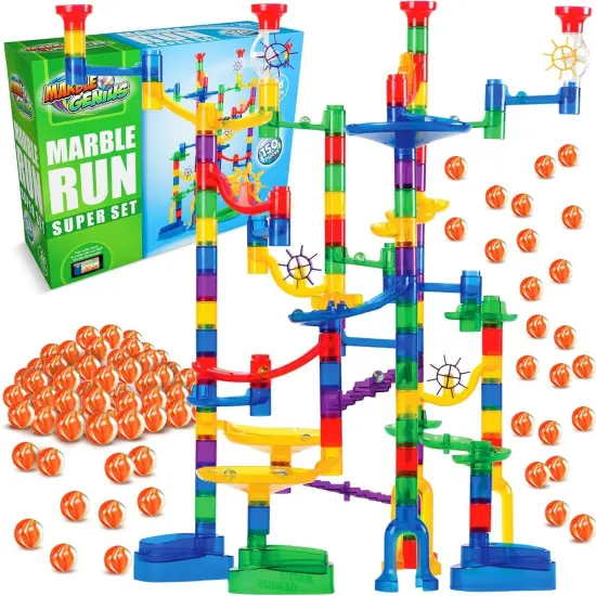Marble Genius Marble Run Super Set - 150 Complete Pieces (85 Translucent Marbulous Pcs + 65 Glass Marbles Set), Marble Run for Kids 3-14 & Toddlers, Toy Marbles Maze Track Racing Game {1}