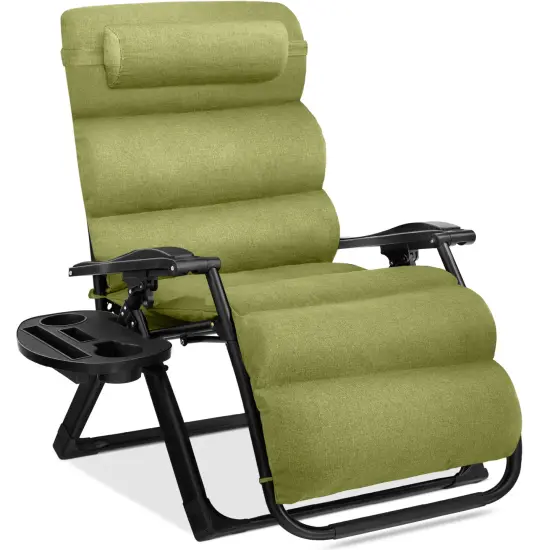 Best Choice Products Oversized Zero Gravity Chair, Folding Recliner w/ Removable Cushion, Side Tray Lime Green {1}