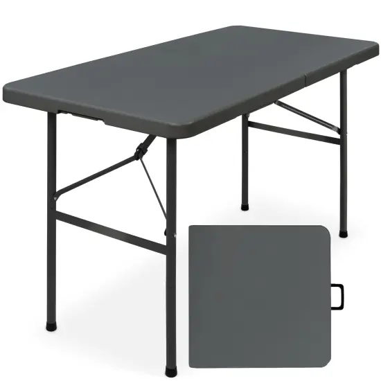 Best Choice Products 4ft Plastic Folding Table, Indoor Outdoor Heavy Duty Portable w/ Handle, Lock for Picnic Dark Gray {1}