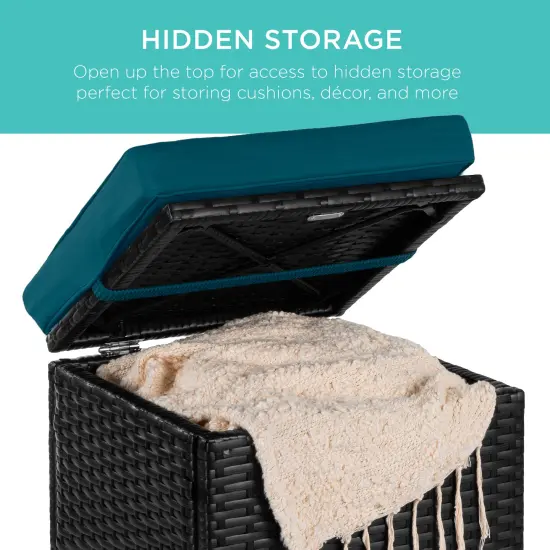 Best Choice Products Set of 2 Wicker Ottomans, Multipurpose Furniture w/ Removable Cushions, Steel Frame Peacock Blue/Black {2}