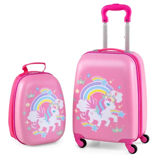 Costway 2PC Kids Carry On Luggage Set 12" Backpack and 16" Rolling Suitcase for Travel {9}