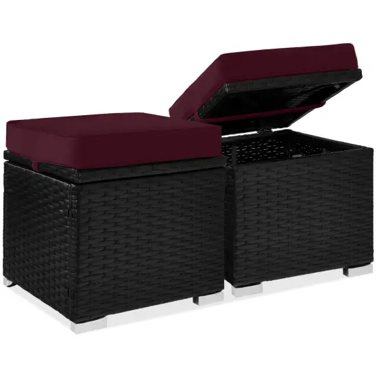 Best Choice Products Set of 2 Wicker Ottomans, Multipurpose Furniture w/ Removable Cushions, Steel Frame Deep Burgundy/Black {1}