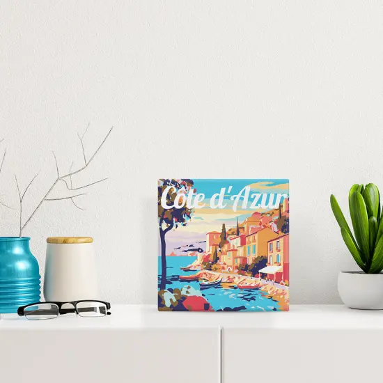 Figured'Art Mini Paint by Numbers Kit for Adults with Frame Travel Poster Cote d'Azur Small format 8"x8" - Craft Art Painting DIY Canvas Already Stretched on a Wooden Frame {2}