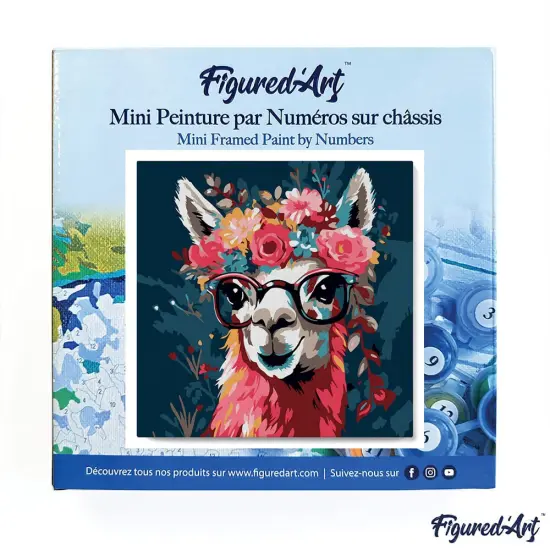 Figured'Art Mini Paint by Numbers Kit for Adults with Frame Fantasy llama and flowers Small format 8"x8" - Craft Art Painting DIY Canvas Already Stretched on a Wooden Frame {3}