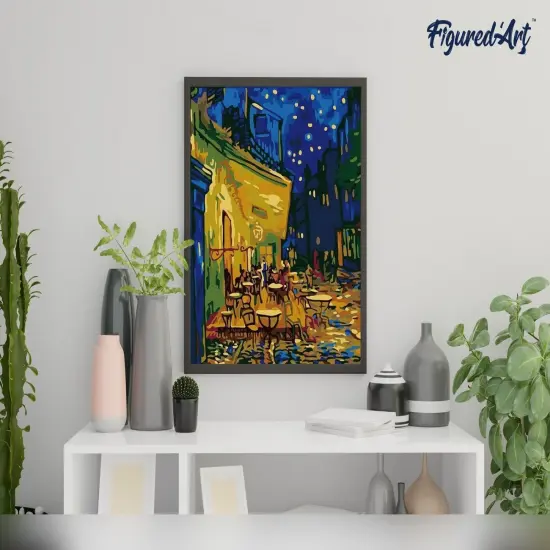Figured'Art Paint by Numbers Kit for Adults Van Gogh Cafe Terrace at Night 16"x20" - Craft Art Painting Rolled Canvas with DIY wooden frame {4}
