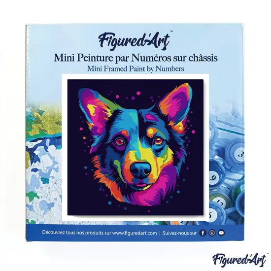 Figured'Art Mini Paint by Numbers Kit for Adults with Frame Neon Dog Abstract Pop Art Small format 8"x8" - Craft Art Painting DIY Canvas Already Stretched on a Wooden Frame {3}