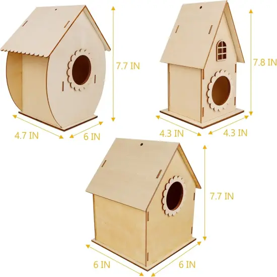 4-Pack DIY Bird House Kit &ndash; Wooden Build & Paint Craft Toy for Kids with Paints & Brushes {2}