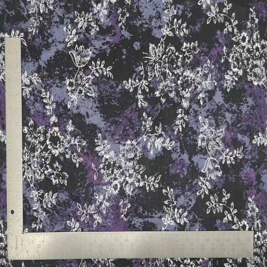 1 Yard ITY Floral Print Stretch Knit Fabric for Fashion and Apparel 58/60 Inches Width Black/Purple {1}