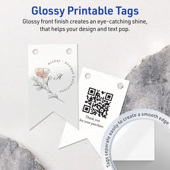 Avery Printable Banner Rectangle Flag Tags, Sure Feed Technology, 2" x 3-1/2", Glossy White Cardstock, Print-to-The-Edge, Laser/Inkjet Printable, 80 Total {9}