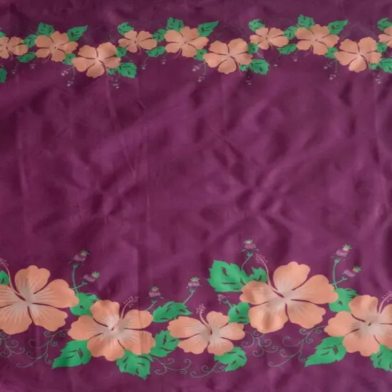 1 Yard Hibiscus Double Border Polyester Fabric, 60 Inches Width, Durable Tropical Print Materia Green/Yellow {4}