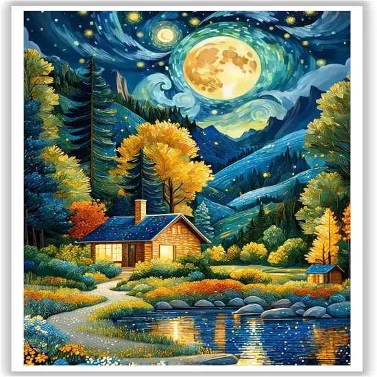 Landscape Paint by Numbers Kit - 16x20 Inch (Starry Cabin) {1}