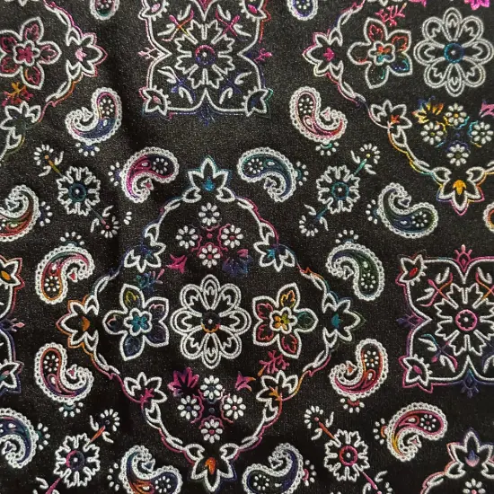 1 Yard Stretch Nylon Spandex Fabric with Bandana Design Foil for Dancewear Swimwear 60" Width Royal Silver {2}