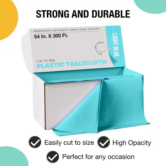  Party Solids 54" x 300' Plastic Table Cover Roll with Slide Cutter &ndash; Cut-to-Size Dispenser Box &ndash; Makes Up to 36 Disposable 8' Rectangle Tablecloths by Exquisite Light Blue {3}