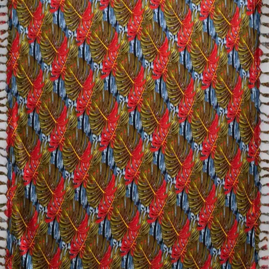 72" L x 45" W Split Leaf Rayon Sarong with Fringes Fabric Charcoal Gray {4}