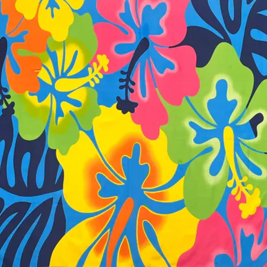 41" L x 68" W Hibiscus Airbrush Flower Sarong Polyester Fabric Light Blue {1}
