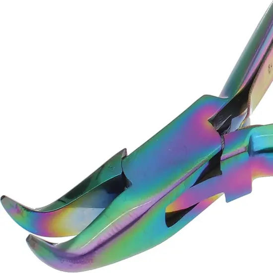 The Beadsmith Chroma Series Bent Chain Nose Plier, 5.5 inches (140mm), hardened stainless-steel head, rainbow titanium coating, contoured comfort grip handle and double-leaf spring {3}