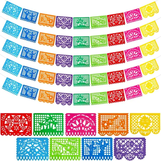5 Packs Mexican Party Decoration, 90 Feet Plastic Papel Picado Fiesta Banner Cinco de Mayo Garland {1}