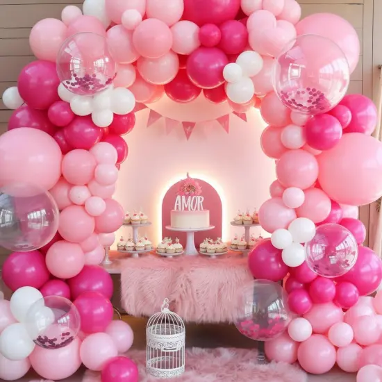12 Inch Hot Pink White Balloons (	Hot Pink White) {3}