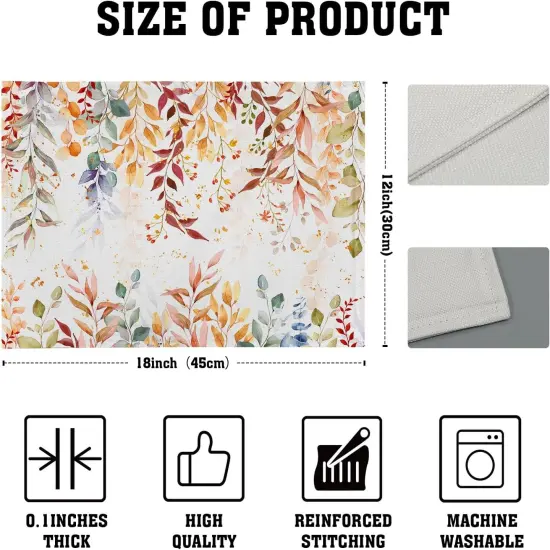 Set of 4 Fall Eucalyptus Leaf Table Placemats - 12x18 Inch {4}