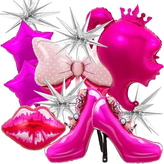 11 PCS Hot Pink Metallic Balloon Pink Princess Aluminum Foil Balloons(Hot Pink) {6}