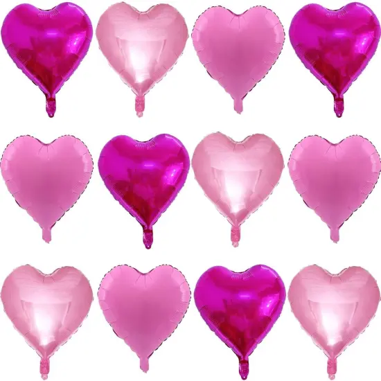 12 Pcs Hot Pink Heart Shape Foil Mylar Balloons(12pcs Hot Pink Pink Candy) {1}