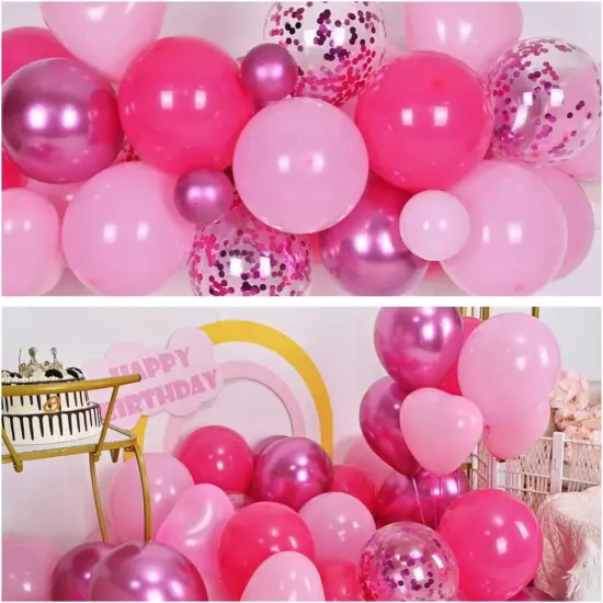 12 Inch Metallic Hot Pink Chrome Magenta Heart Balloons Birthday Party Decorations(Hot Pink - Heart) {3}